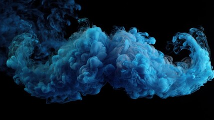 Azure Symphony: A mesmerizing display of swirling azure smoke dances gracefully against a stark, black backdrop, creating an abstract and visually captivating composition.