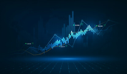 Digital stock market and forex concept showing financial growth, trading data, investment trends, and futuristic economic technology.