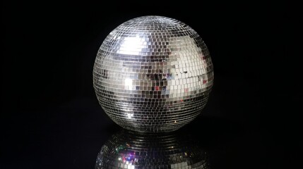 Obraz premium disco,spotlight,mirror,sphere,ball,glitter,dark,isolated,decoration,shiny,glass,sparkling,light,metal,party,dramatic,reflection,round.