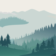Fototapeta premium Mountain lake landscape with evergreen trees