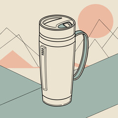 Vector art of electric mug with mountain background in vector