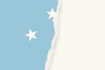 A visually striking composition featuring a light blue surface adorned with white stars, transitioning into a white textured background with a distinctive torn paper edge, evokes