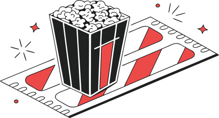 Enjoy cinema magic with fresh popcorn and a vintage movie reel, perfect for entertainment promotions and nostalgic movie night themes