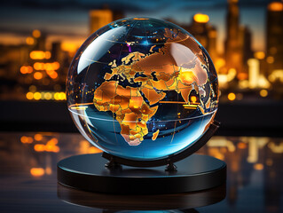 Reflective glass globe showcasing a map of the world as a representation of global trade