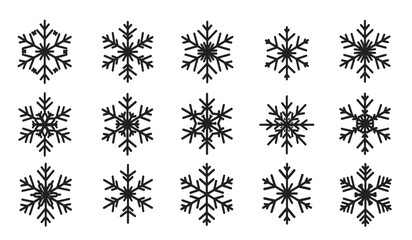 Collection of twelve unique intricately detailed snowflake designs ideal for winter holiday decorations festive celebrations and seasonal graphic elements isolated on white background