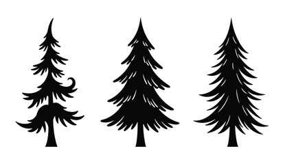 Obraz premium Silhouette forest scene three pine trees stylized graphic artistic nature element isolated representation abstract woodland isolated on white background