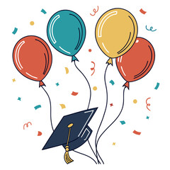 Vector art of graduation cap with balloons