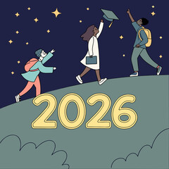 Vector art of graduation celebration illustration with 2026 year