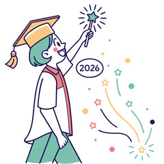 Vector art of graduation celebration with magic on