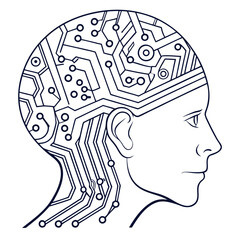Vector art of human head with circuit board