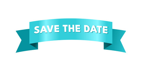 Save the date blue ribbon - vector illustration
