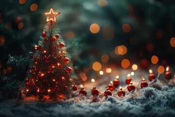 Decorated Christmas tree with lights.