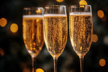 glasses of champagne with sparkling bubbles.