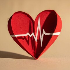 Heartbeat of Life: A crafted red heart intricately displays a heartbeat rhythm, embodying vitality and healthcare, symbolizing life's core essence.