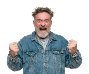 Frustrated man expressing anger portrait emotion isolated on transparent background