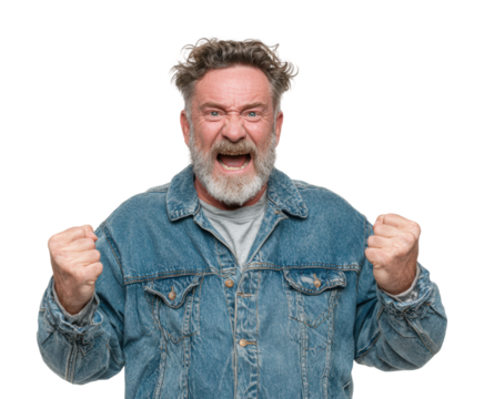 Frustrated man expressing anger portrait emotion isolated on transparent background