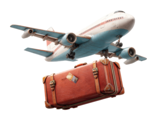 Airplane carrying luggage overhead airport travel concept sky view isolated on transparent background