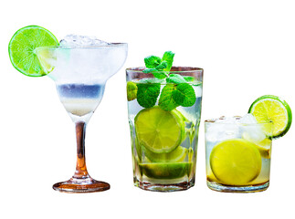 caipirinha, typical Brazilian drink made with cachaça, tropical fruits and sugar. Neutral background, with copyspace
