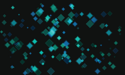Abstract dark background with floating translucent blue green square shapes