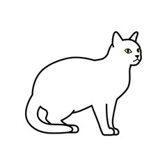 Simple hand drawn outline illustration of a domestic cat sitting elegantly with a curious expression on its face