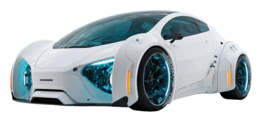 Futuristic electric car urban environment digital night view isolated on transparent background