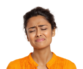 Emotional response of a woman portrait isolated on transparent background