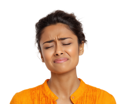 Emotional response of a woman portrait isolated on transparent background