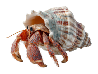 Hermit crab crawling on beach sand coastal environment isolated on transparent background