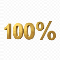 Golden 100 Percent 3D Render on Black Background