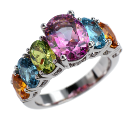 Vibrant multi-stone ring display jewelry store product isolated on transparent background