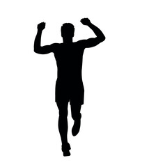 Isolated silhouette of a finishing marathon winner runner
