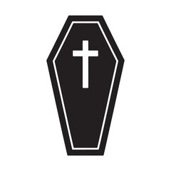 Obraz premium Simple black coffin silhouette with white cross symbol on a white background