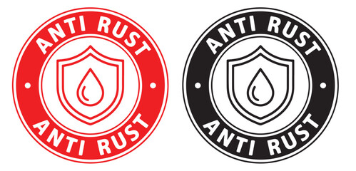 Anti rust protection label badge design, corrosion resistant metal protection shield symbol vector illustration icon