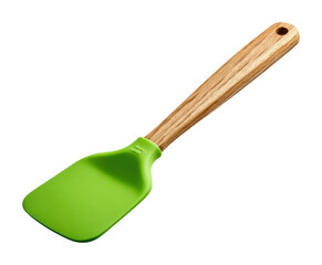 Cooking action with green spatula in kitchen environment tools isolated on transparent background