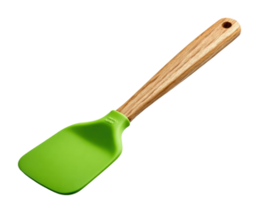 Cooking action with green spatula in kitchen environment tools isolated on transparent background
