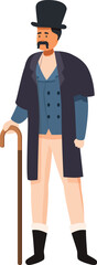 Victorian gentleman wearing elegant clothes, top hat and holding a walking cane