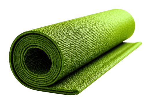Yoga session on green mat fitness relaxation isolated on transparent background