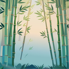 Naklejka premium Bamboo forest scene with soft light and foliage