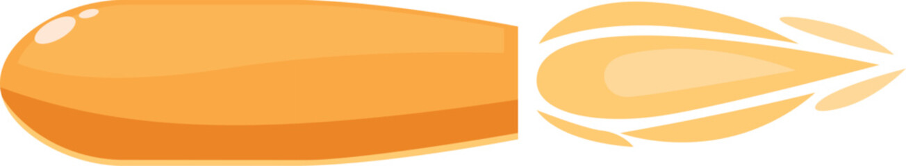 Cartoon illustration of a simple orange missile flying and leaving an exhaust trail