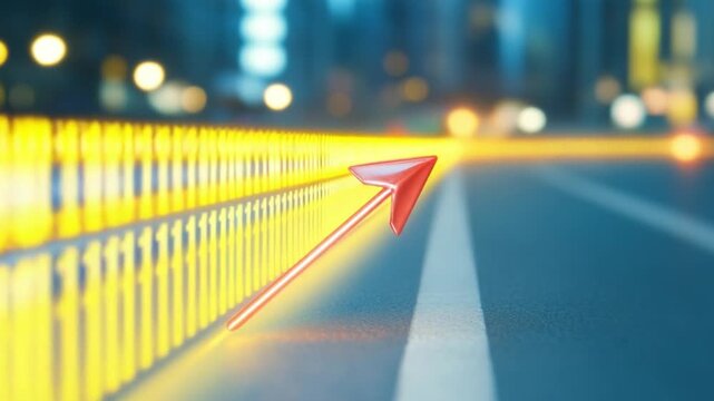 Digital Highway: A vibrant red arrow ascends on a digital highway, symbolizing progress, technological advancement, and data flow in the modern era. - Powered by Adobe