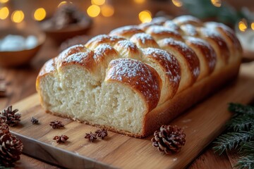 Loaf of bread on cutting board.