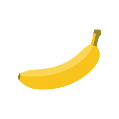 A single ripe yellow banana with a green stem isolated on a clean white background for healthy eating and food concepts