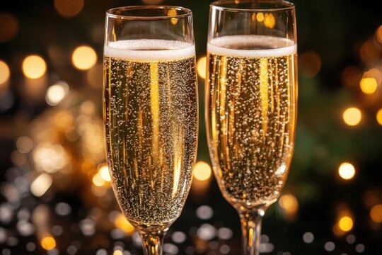 glasses of champagne with sparkling bubbles.
