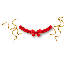 Red Ribbon with Golden Bow &ndash; Luxury Gift Decoration PNG on Transparent Background