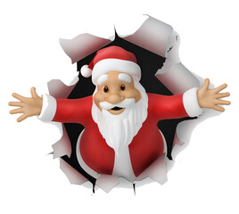 Santa Claus Breaking Through Paper &ndash; Funny Christmas Concept PNG on Transparent Background