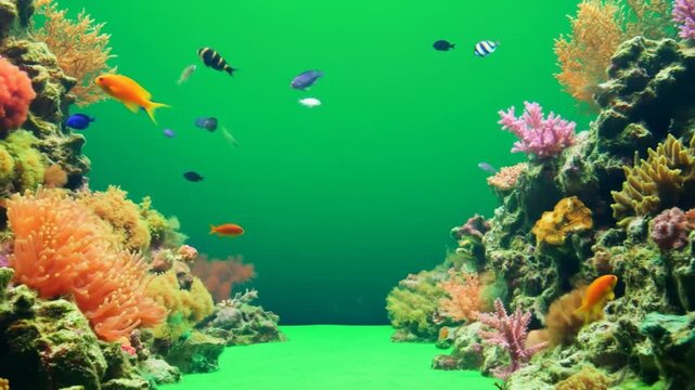 Underwater scene with coral and various fish