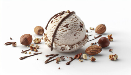 Creamy hazelnut ice cream with chocolate drizzle and crunchy nuts
