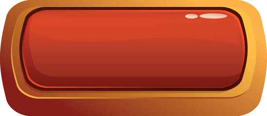 Red glossy rectangular button with golden frame, perfect for casual games
