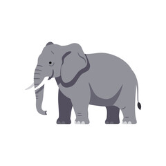 A realistic and charming illustration of a large african elephant with tusks standing proudly against a clean white background