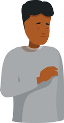 Fototapeta premium Patient holding his chest with hand, suffering from chest pain, possible heart attack or stroke